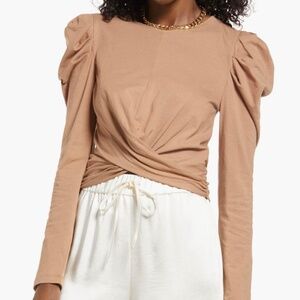 Open Edit Crop Puff Sleeve Tie Back Top